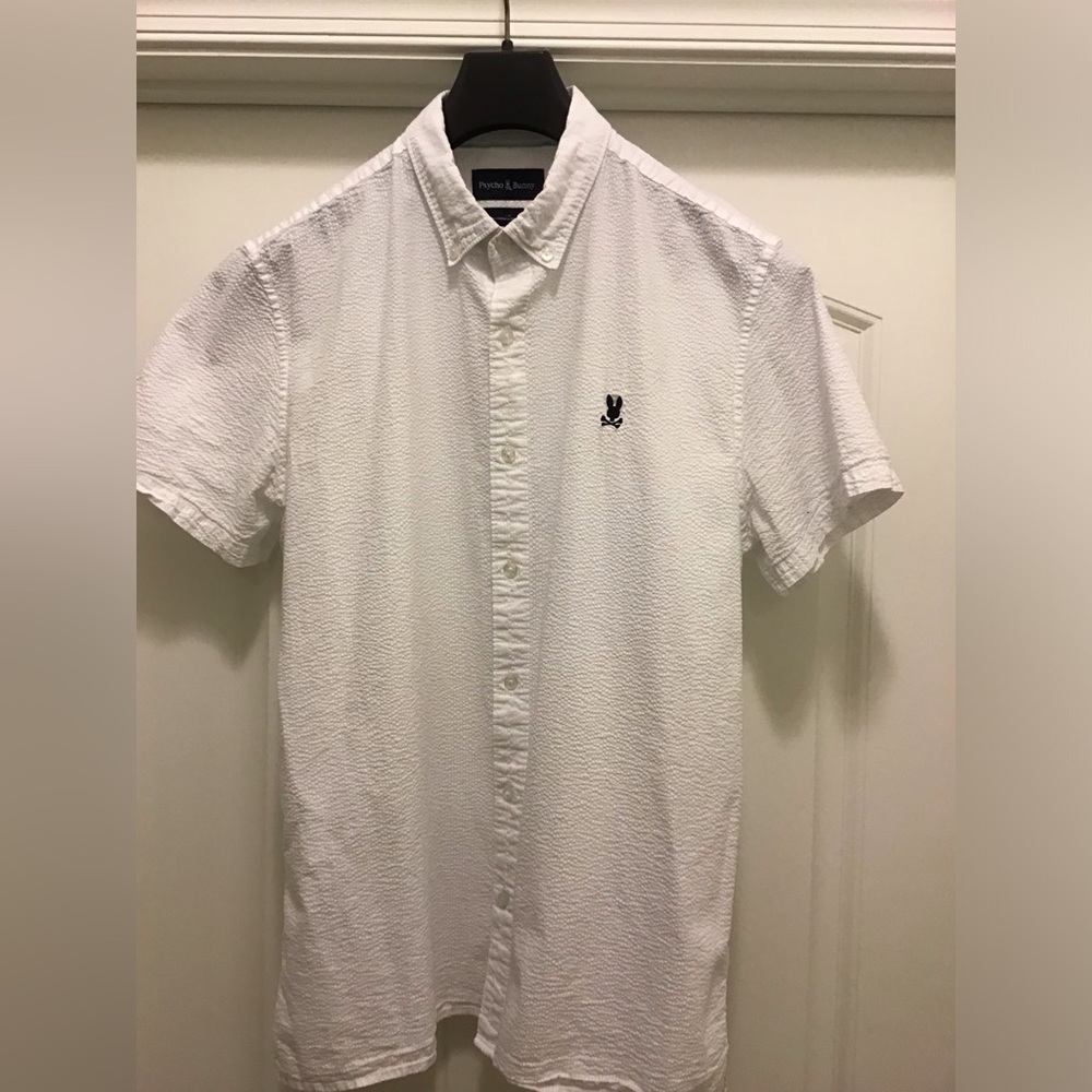 Psycho Bunny Seersucker Shirt size Large  white  worn twice